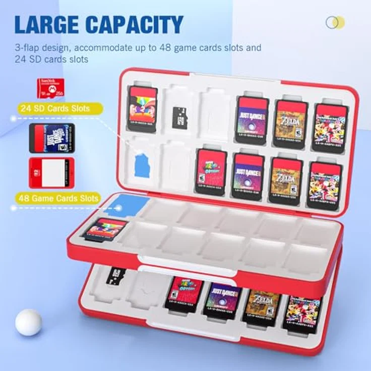 MoKo Spiel Aufbewahrungsbox, Game Case mit 48 Slots für Nintendo Switch 2/Switch OLED 2021/Lite, tragbarer Organizer im Pokéball-Design, wasser- und staubdicht – Bild 2