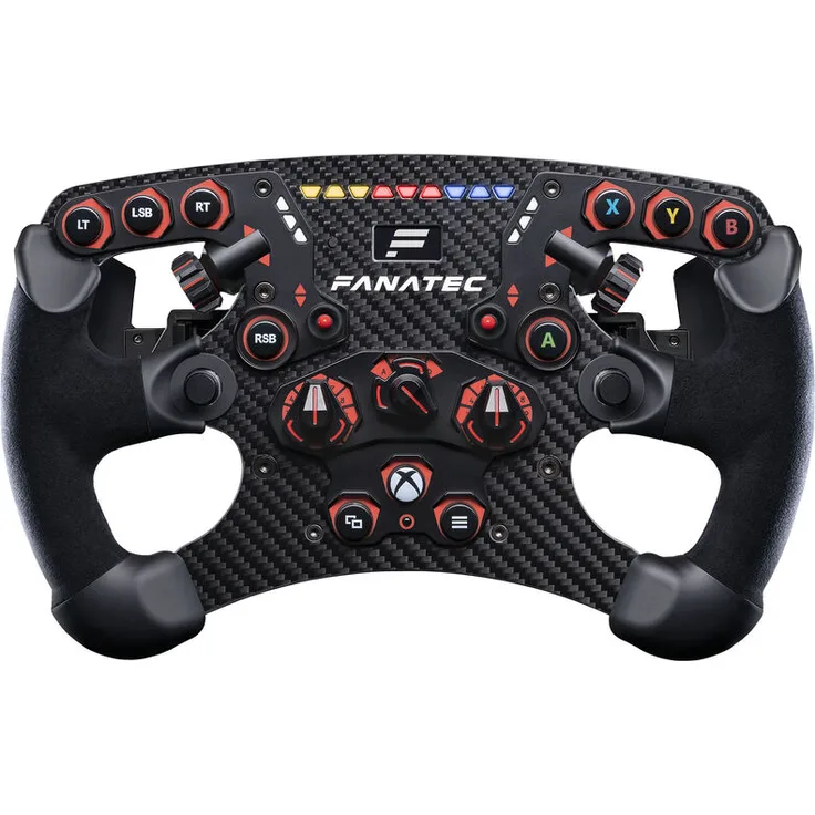 Fanatec ClubSport Steering Wheel Formula V2.5 X, 270 mm Formel-Lenkrad mit Carbonfrontplatte, Ledergriffen in Schwarz/Rot, Magnetpaddles und OLED-Display