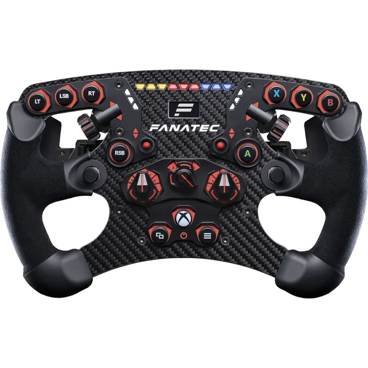 Fanatec ClubSport Steering Wheel Formula V2.5 X, 270 mm Formel-Lenkrad mit Carbonfrontplatte, Ledergriffen in Schwarz/Rot, Magnetpaddles und OLED-Display