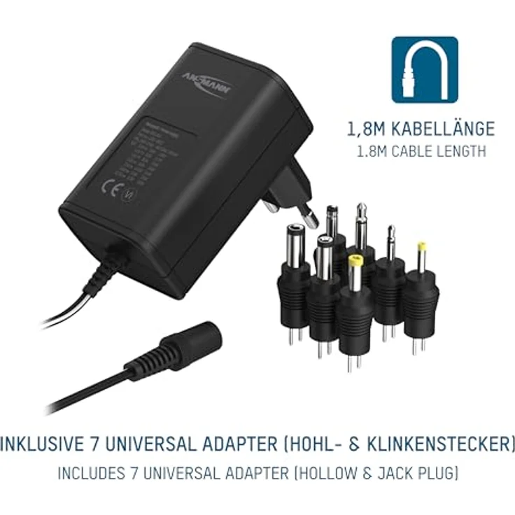 ANSMANN APS 300 Universal Stecker Netzteil 12V inkl. 7 verschiedende Adapter Stecker - Netzstecker bis max. 300mA - Netzadapter zur Stromversorgung vieler Elektrokleingeräte von 3-12 Volt regelbar – Bild 6