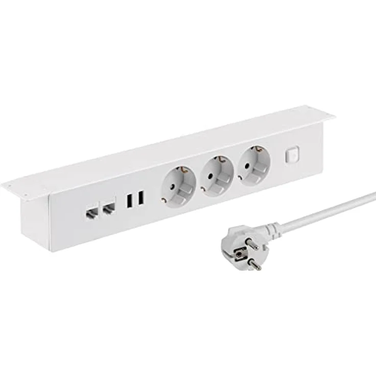 maxtrack Tischsteckdose NV64L 3-Fach Schutzkontakt mit 2X USB und 2X LAN Anschluss, Mehrfachsteckdose für Zuhause Anschraubbar, Knopf zum EIN- und Ausschalten, Steckdosenleiste mit 1,8m Kabel – Bild 1