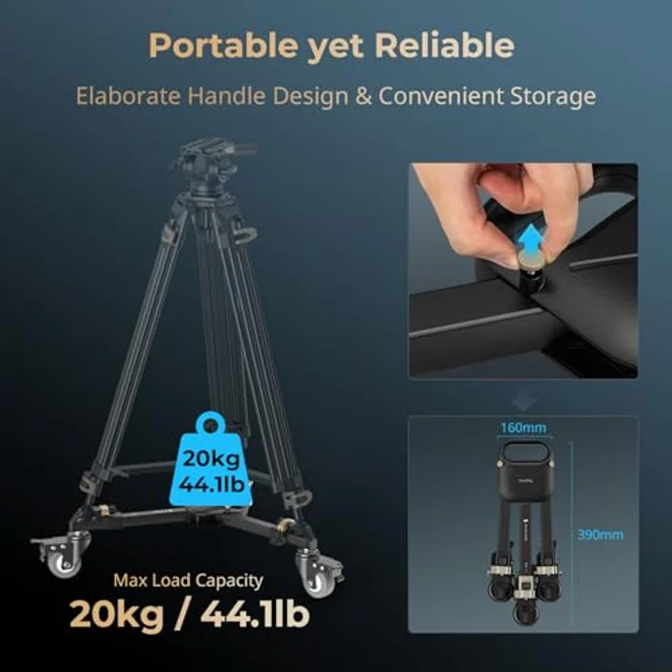 SmallRig 5020 Quick Lock Heavy Duty Tripod Dolly, Stativwagen aus Metall mit 20 kg Traglast, schwarz – Bild 3