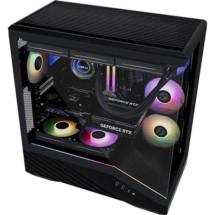 Lian Li Vector V100 PC-Gehäuse Schwarz – ATX Midi-Tower mit Tempered Glass, RGB-Beleuchtung, 4x 120-mm-Lüfter, Platz für 360mm Radiator, GPU bis 415mm – Bild 4