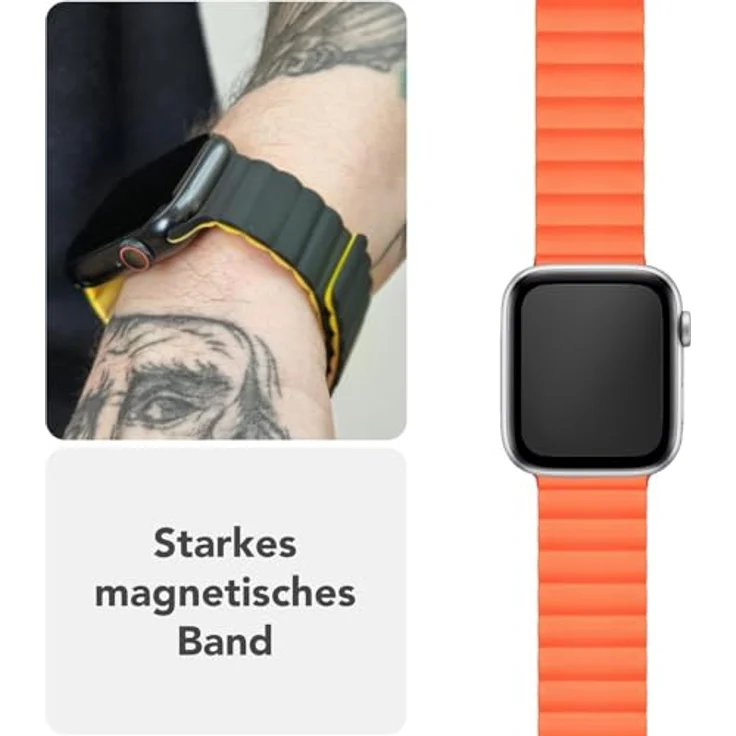 NALIA Core Magnet Armband für Apple Watch SE & iWatch Series 10-1, 38/40/41/42mm, atmungsaktives Silikon Loop, sportliches Rillendesign, Farbe: Leuchtorange – Bild 3
