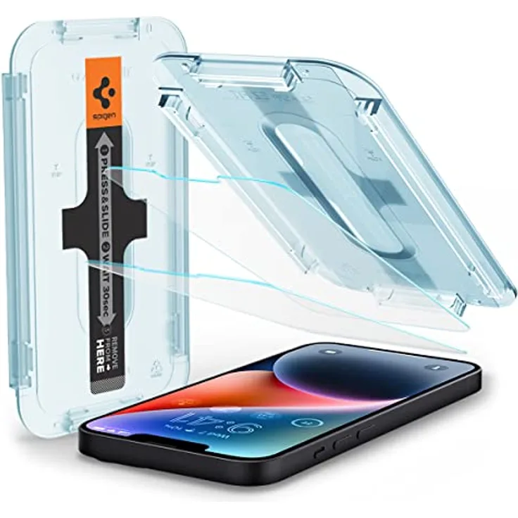 Spigen Glas.tR EZ Fit Schutzfolie kompatibel mit iPhone 14 Plus, iPhone 13 Pro Max, 2 Stück, Kratzfest, 9H Härte Folie