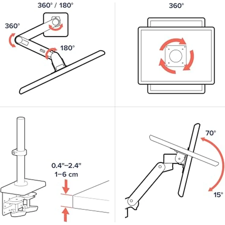 Ergotron LX Pro 45-690-293 Flachbildschirm-Tischhalterung, 68,6 cm (27"), ergonomisch, höhenverstellbar, dunkles Grau – Bild 7