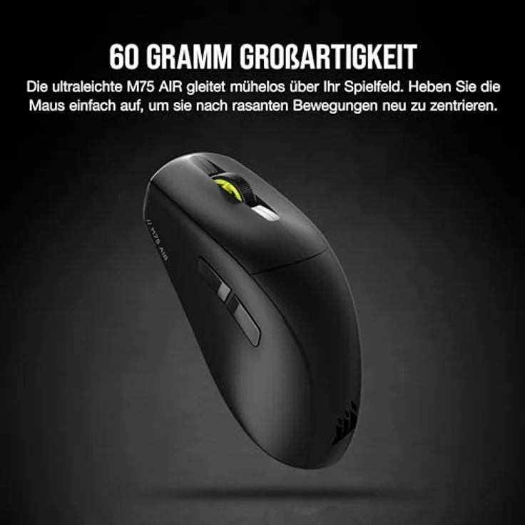 Corsair M75 AIR Wireless Ultraleichte Gaming-Maus - 2,4GHz & Bluetooth - 26.000 DPI - Bis zu 100 Stunden Akkulaufzeit - iCUE-Kompatibel - Schwarz – Bild 3