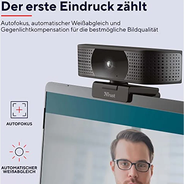 Trust Teza 4K Ultra HD Webcam, 3840x2160 mit 2 Mikrofonen und Autofokus, 30 FPS, USB Plug & Play, Web Kamera für Teams, Zoom, Skype, PC, Laptop, Mac, Macbook - Schwarz – Bild 2