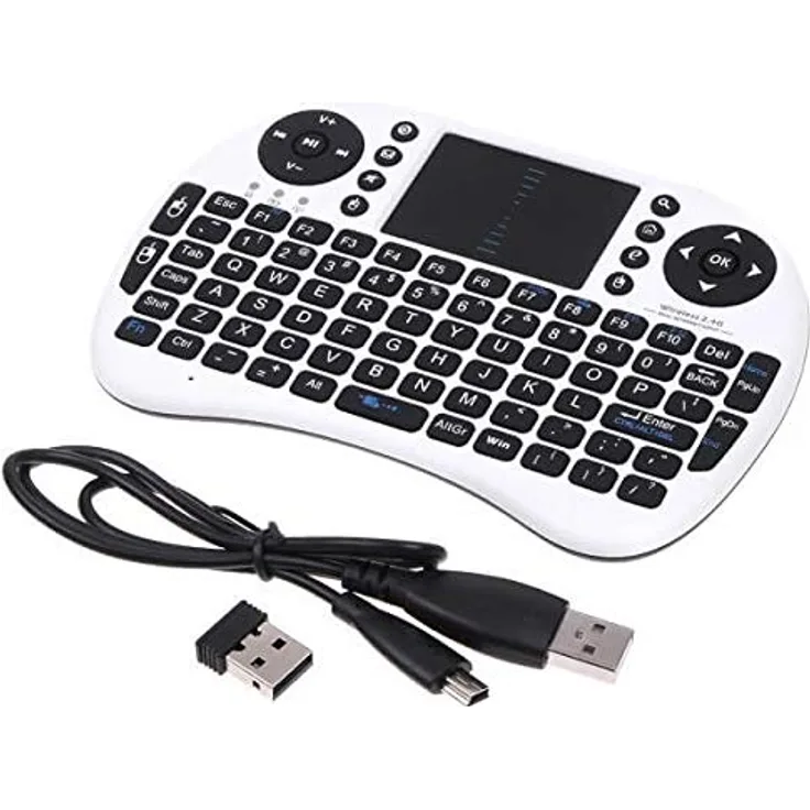 Lipa Mini drahtlose Tastatur WeiB mit Airmouse/mit USB-Receiver/anschliessbar an jedes Gerät mit USB-Anschluss/Mit Backlight/QWERTY/Batterie wiederaufladbar mit dem gelieferten Kabel