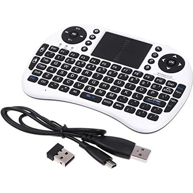 Lipa Mini drahtlose Tastatur WeiB mit Airmouse/mit USB-Receiver/anschliessbar an jedes Gerät mit USB-Anschluss/Mit Backlight/QWERTY/Batterie wiederaufladbar mit dem gelieferten Kabel – Bild 1