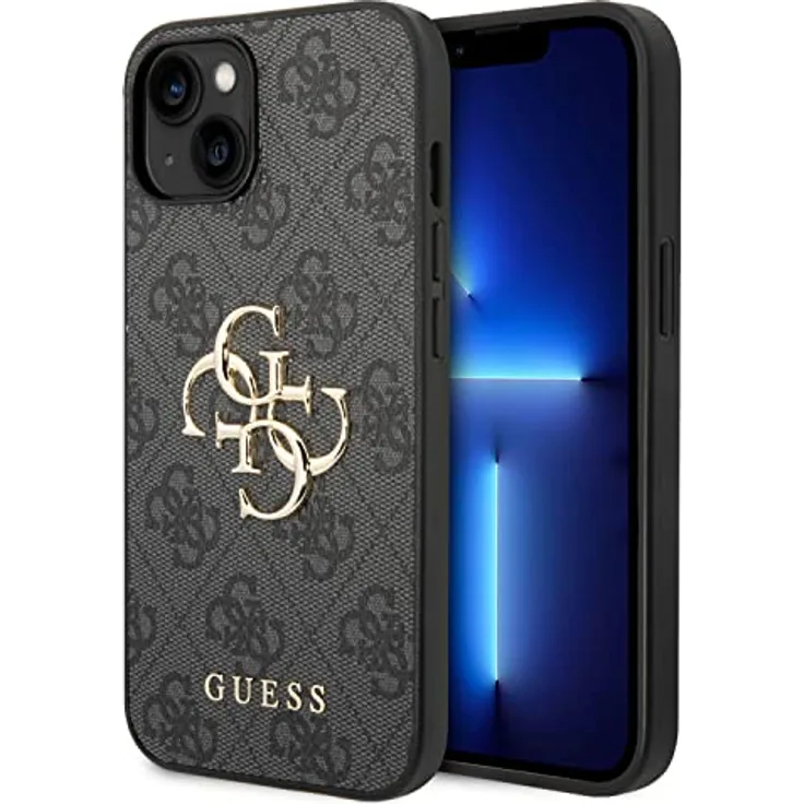 Guess Golden Logo kompatibel mit iPhone 14 und 13 Hülle - Grau, GUHCP14S4GMGGR, schwarz