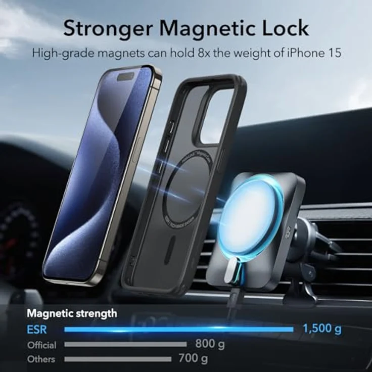 ESR iPhone 15 Pro Hülle, MagSafe kompatibel, Militärnorm Schutz, vergilbungsbeständig, Kratzfeste Rückseite, magnetisch, Mattschwarz – Bild 2