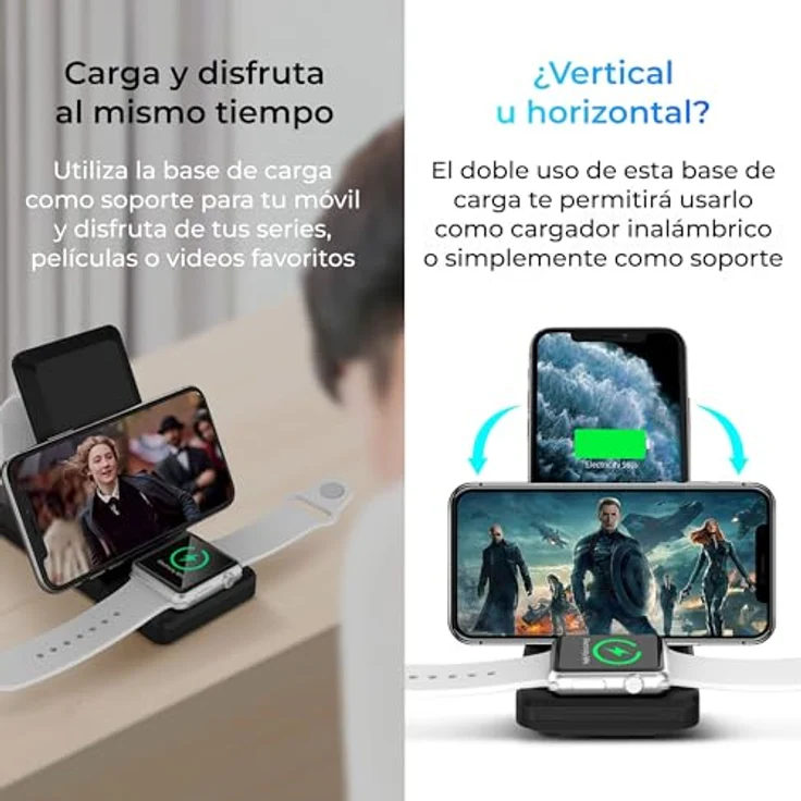 KSIX 3-in-1 kabelloses Ladegerät, 15 W, Schwarz, modernes Design, Wireless Charging Adapter – Bild 5