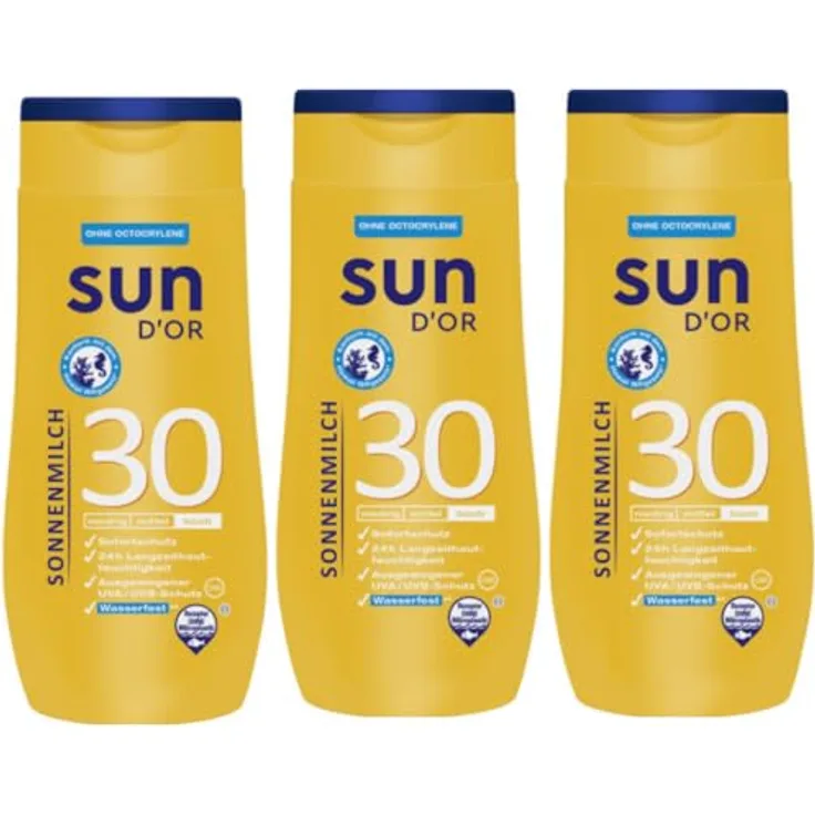 Sun D'Or Sonnenmilch Sonnenschutzmittel Sun UV Dry Protect Sport Sonnencreme LSF30 250 Mililiter x 3 STÜCK 