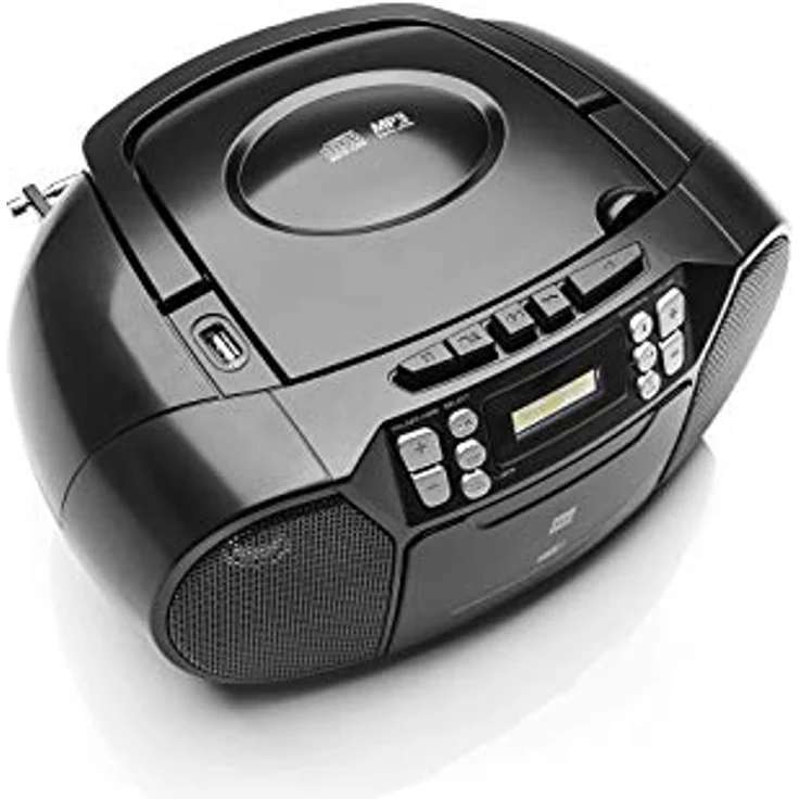 Dual DAB-P 210 Kassettenradio mit CD - DAB(+)-UKW-Radio - Boombox - CD-Player - Stereo Lautsprecher - USB-Anschluss - Aux-Eingang - Netz- - Batteriebetrieb - Tragbar Schwarz – Bild 2