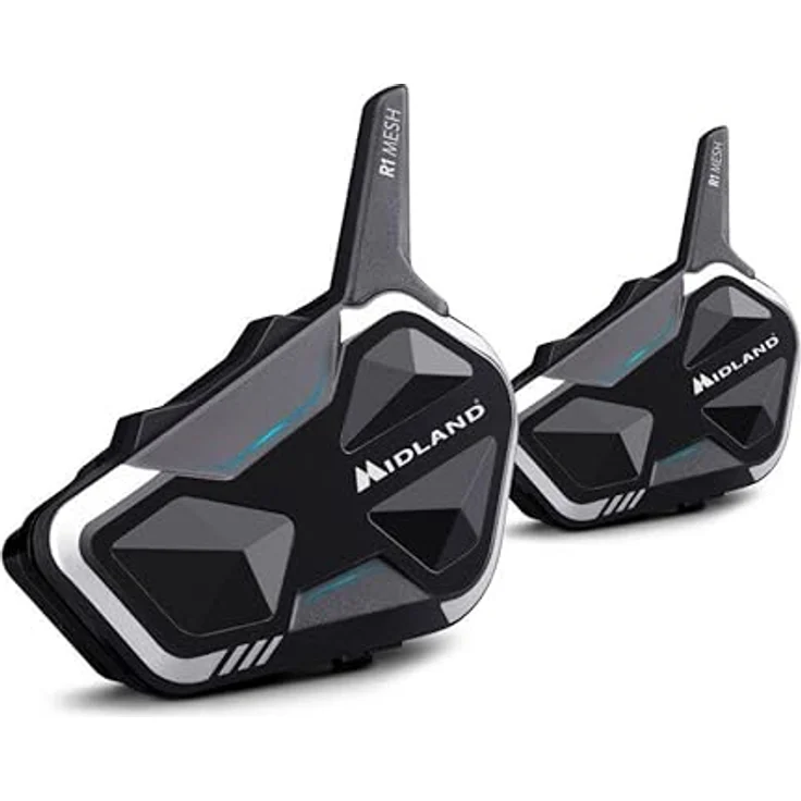 Midland C1585.01, Motorradintercom mit MESH- und Bluetooth-Technologie, wasserdicht IPX6, Reichweite 2000 m, 23 h Akkulaufzeit, Schwarz, Weiß – Bild 1