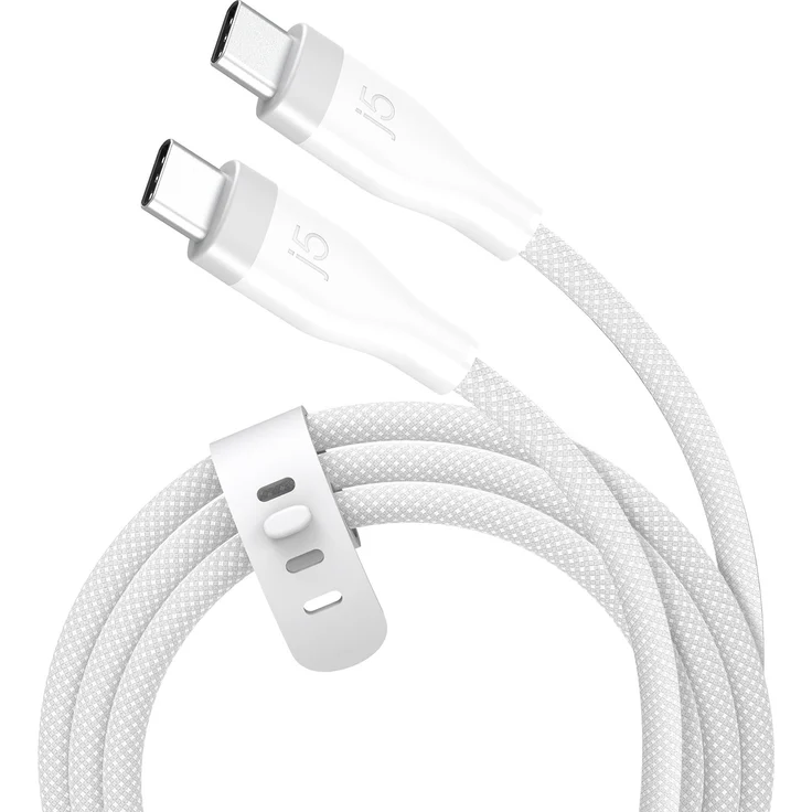 j5create Extrem weiches, doppelt umsponnenes 60-Watt-USB-C®-Schnellladekabel, 1,8 m, Datenübertragungsrate 0,48 Gbit/s, Weiß