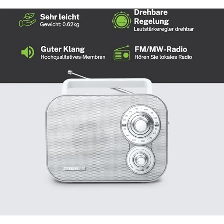 Muse M-051RW tragbares Retro-Radio, UKW und MW, Netz- und Batteriebetrieb, Teleskopantenne, AUX-In, weiß – Bild 4