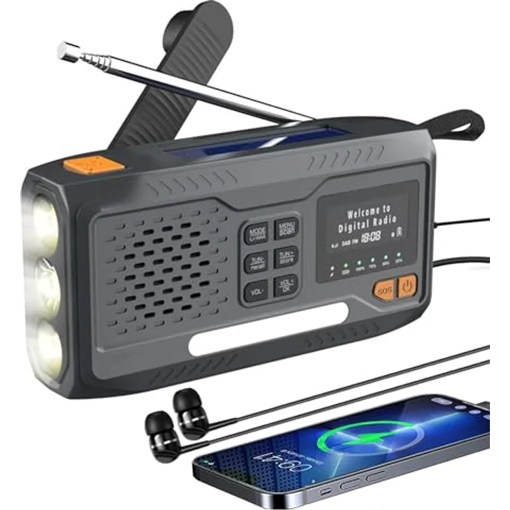 Extralink BT-4000 Notfallradio, Bluetooth Solar mit Kurbel, 4000 mAh Powerbank, FM/DAB, Taschenlampe und SOS-Alarm – Bild 1