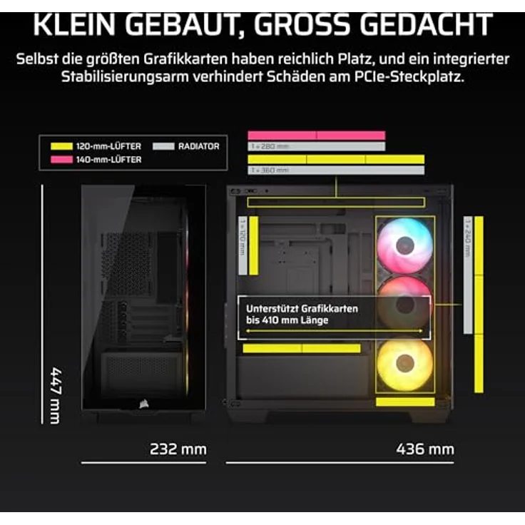 Corsair 2800X RS-R ARGB Midi Tower PC, Schwarz, Mini-ITX/micro ATX, gehärtetes Glas, Gaming mit RGB-Beleuchtung – Bild 3