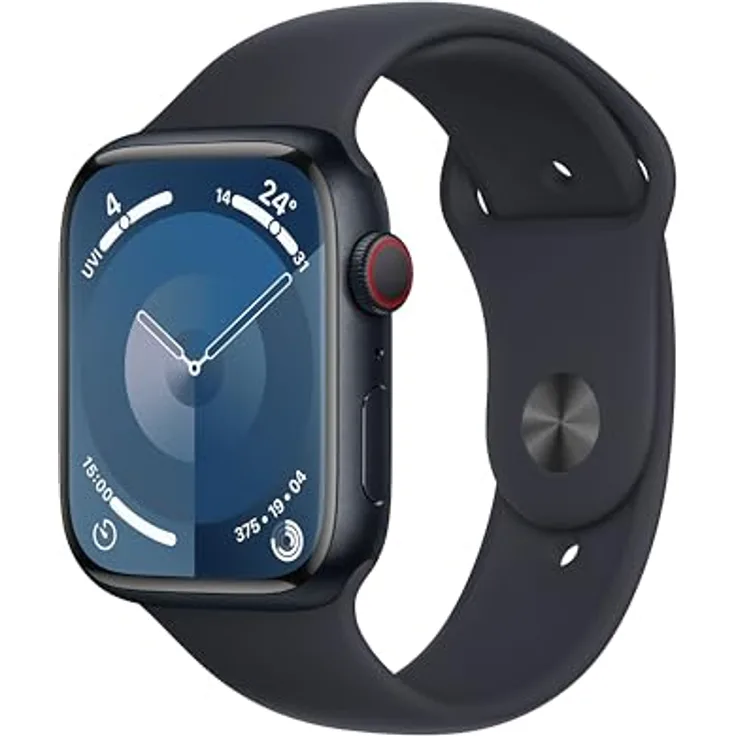Apple Watch Series 9 GPS + Cellular, 45 mm Aluminiumgehäuse Mitternacht, Sportarmband Mitternacht – M/L