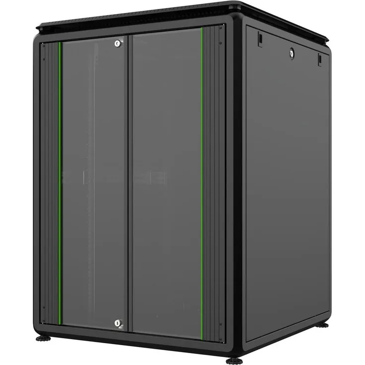 Logon RDL20U88BL, 19 Zoll Serverschrank mit 20U Rack-Kapazität und maximaler Gewichtskapazität von 600 kg, schwarz, mit Sperrschloss und IP40 Schutzart