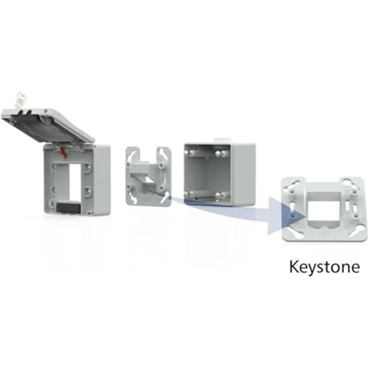 Metz Connect Aufputz-Gehäuse für Keystone Module, IP44, grau, mit plombierbarem Klappdeckel und zwei Schlüsseln – Bild 3