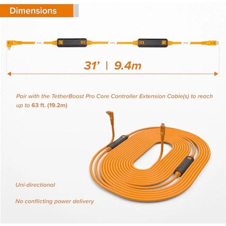 Tether Tools TetherPro USB-C auf USB-C, 9,4 m, gerade auf rechtwinkliges Kabel mit Dual-Inline-TetherBoosts, exklusiver Datenübertragung, Orange – Bild 5