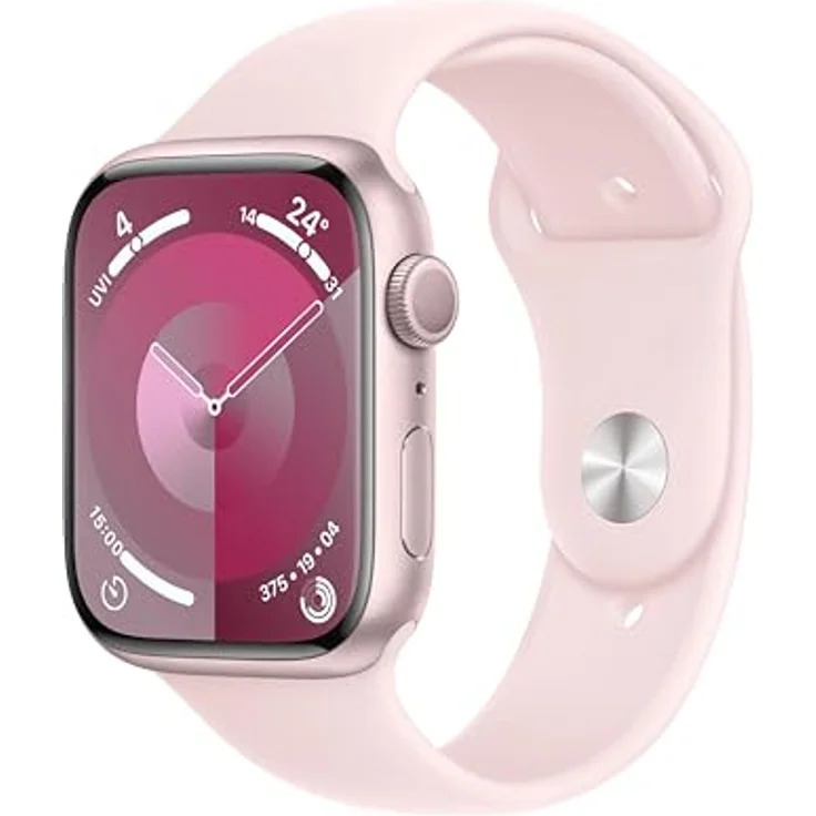 Apple Watch Series 9 GPS, 45 mm Aluminiumgehäuse Rosé, Sportarmband Hellrosa – M/L – Bild 1