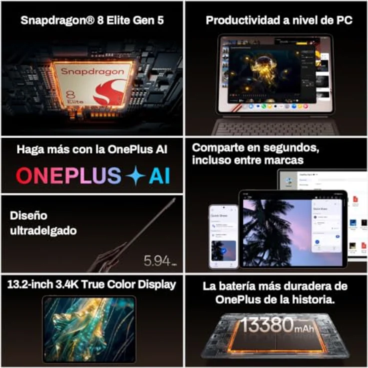 OnePlus Pad 4, 13.2" Tablet mit 512GB Speicher und 12GB RAM, WiFi, Castanho – Bild 2