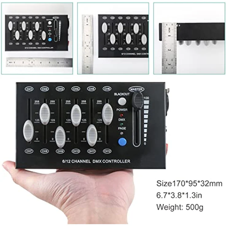 wecan DMX Controll Lichtmischpult, 12-Kanal Dimmer DMX Controller mit tragbarem Design für Par Lights und Fog Machines, schwarz – Bild 4