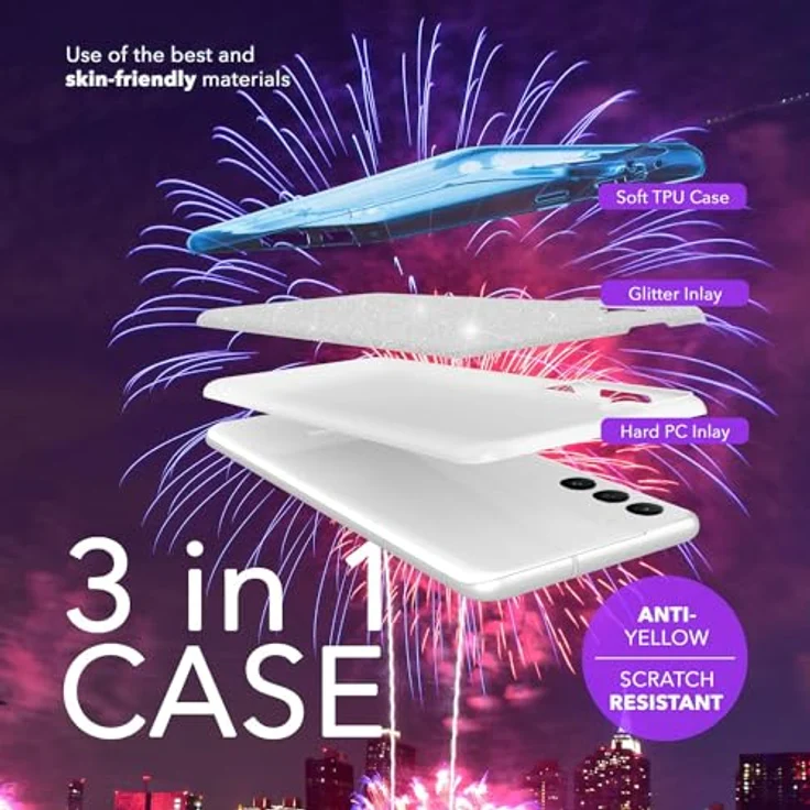 NALIA Stabile Glitzerhülle für Samsung Galaxy S24, Glänzende Hybrid Schutzhülle in Blau, Stoßfest und mit Anti-Kratz Schutzrand – Bild 3