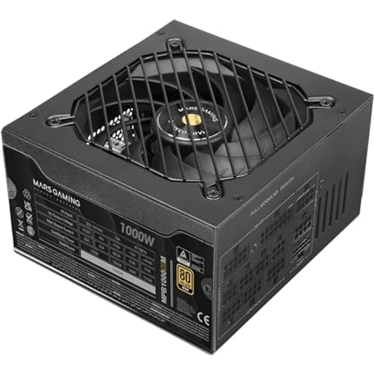 Mars Gaming MPB1000SIM, Vollmodulares ATX-Netzteil 1000W, 80Plus Gold, 7 Jahre Garantie, SI Extreme Silence Lüfter 140mm, ATX 3.1 und PCIe 5.1, Schwarz – Bild 1