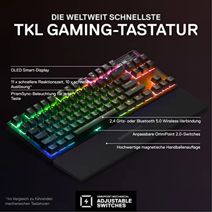 SteelSeries Apex Pro TKL Wireless (2023) - Mechanische Gaming-Tastatur – Die weltweit schnellste Tastatur – Anpassbares Ansprechverhalten – Bluetooth 5.0 – 2,4 GHz – Deutsches (QWERTZ) Layout – Bild 2
