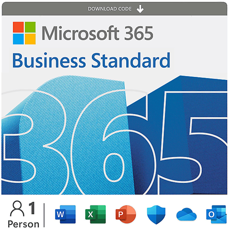 Microsoft 365 Business Standard, 12 Monate für 1 Nutzer, 5 Geräte, Download Code, 1 TB Cloud-Speicher, Multiplattform, erweiterte Sicherheitsfunktionen
