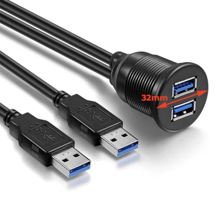 Aukson Q73C USB 3.0 Armaturenbrett Verlängerungskabel 100 cm – 2X USB Stecker-auf-Buchse, wetterfest, einfache Montage für Auto, Motorrad und Boot – Bild 5