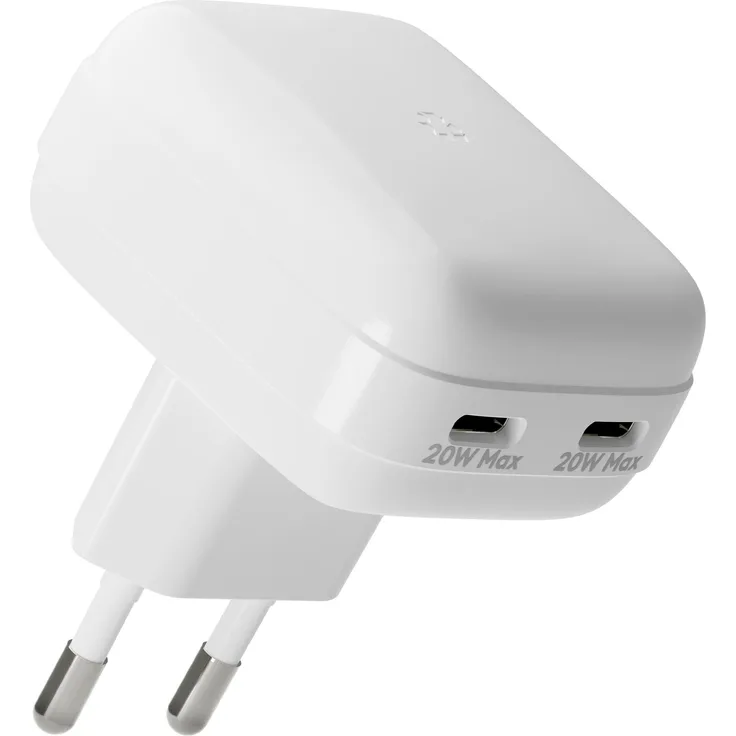 dbramante1928 Re-Charge - EU Flat Wall Charge (20 W), USB Ladegerät mit dualen Anschlüssen, 100% recycelbar, Weiss