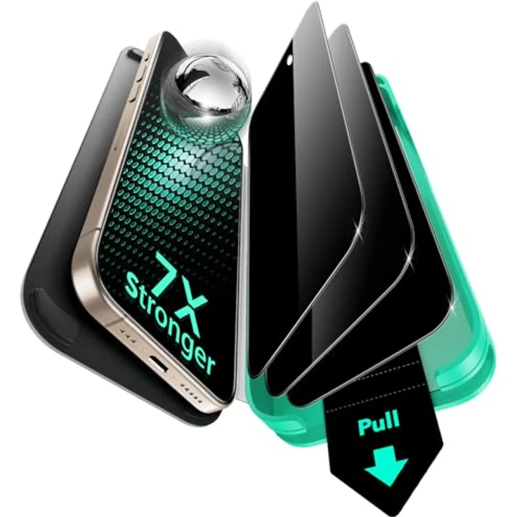 ESR Armorite, 9H+ Display Sichtschutzfolie für iPhone 16 Pro Max, gehärtetes Glas, 3 Stück, blasen- und staubfrei, militärnorm Schutz, schnelle Installation – Bild 1