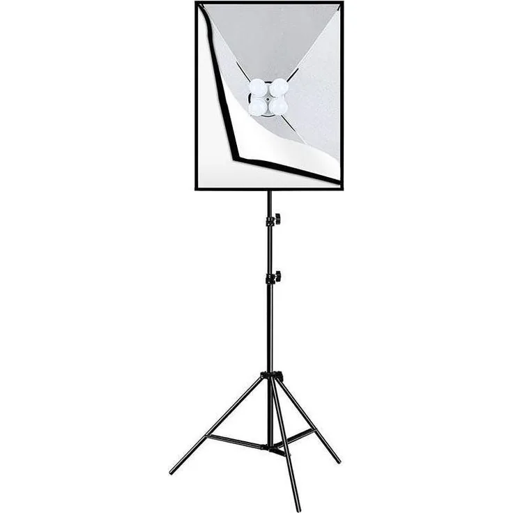 Puluz PU5071EU Studio Softbox 50x70cm, Fotostudio-Set mit 4 LED-Lampen, verstellbarem Stativ und Reflektor