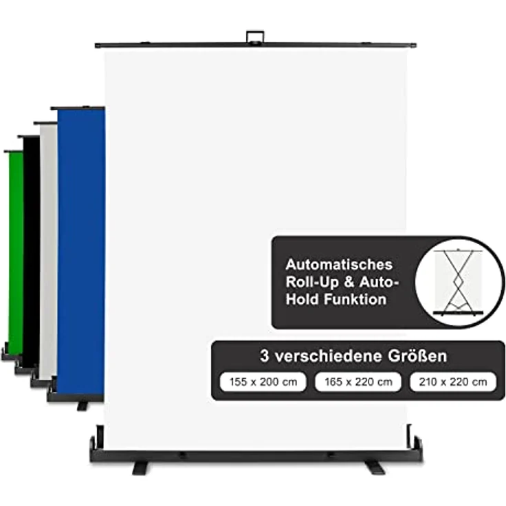 Walimex Pro Roll-Up Panel 165x220 cm Fotohintergrund Weiß I Portable, freistehende Fotoleinwand für Portrait-Shootings, Fotostudio & Streaming I Chromakey Effekt I Metallbox für Stabilität & Schutz – Bild 1