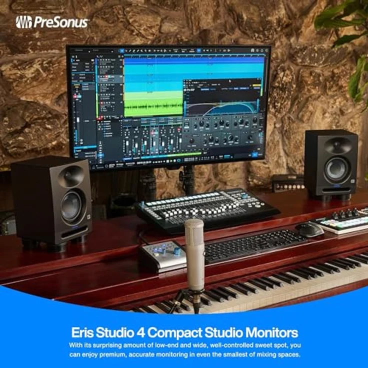 Presonus Eris Studio 4, Aktive 2-Wege Monitor-Boxen mit 100 W, inklusive Boxen-Füße, ideal für Home-Studios – Bild 3