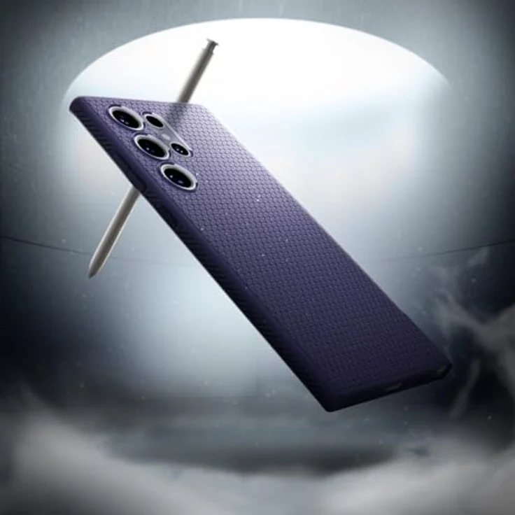 Spigen Liquid Air Hülle Kompatibel mit Samsung Galaxy S24 Ultra -Dunkellila Gemustertes TPU, Air Cushion Technologie, Spider Web Stoßabsorbieren, Schutzrand für Display und Kamera, Maßgeschneidert für Anschlüsse – Bild 3