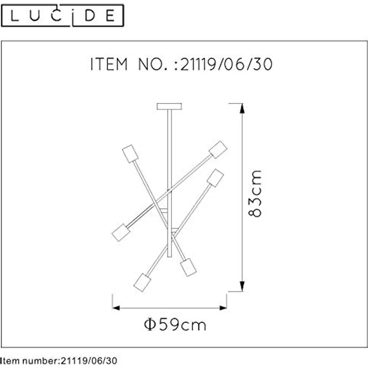 LUCIDE LESTER Deckenleuchte 6xE27 Schwarz, Metall, dimmbar – Bild 3