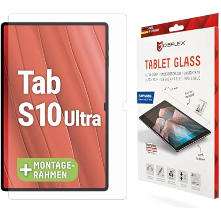 Displex Tablet Glass (9H) für Samsung Galaxy Tab S10 Ultra, unzerbrechlich, ultra-dünn, Eco-Montagerahmen L-Form