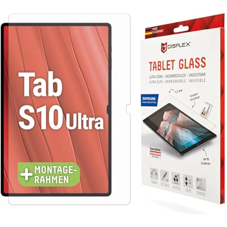 Displex Tablet Glass (9H) für Samsung Galaxy Tab S10 Ultra, unzerbrechlich, ultra-dünn, Eco-Montagerahmen L-Form – Bild 1