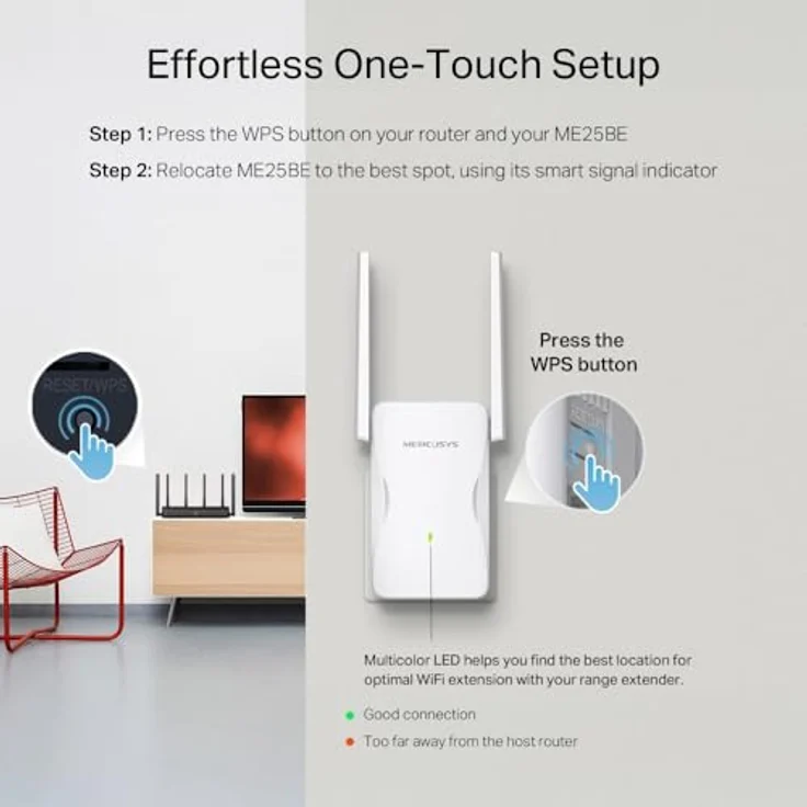 Mercusys WL-Repeater ME25BE BE3600, Wi-Fi 7 Range Extender mit bis zu 2882 Mbit/s, Gigabit-Ethernet-Anschluss, zwei externe Antennen – Bild 8