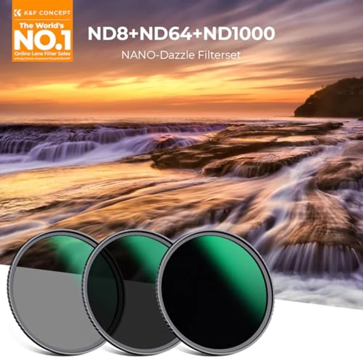 K&F CONCEPT 67mm ND Filterset (ND8, ND64, ND1000) mit Tasche und 3 Tüchern, fester Neutraldichte 3/6/10 Stopps, Nanobeschichtung, HD, wasserdicht (Nano Dazzle-Serie) – Bild 2