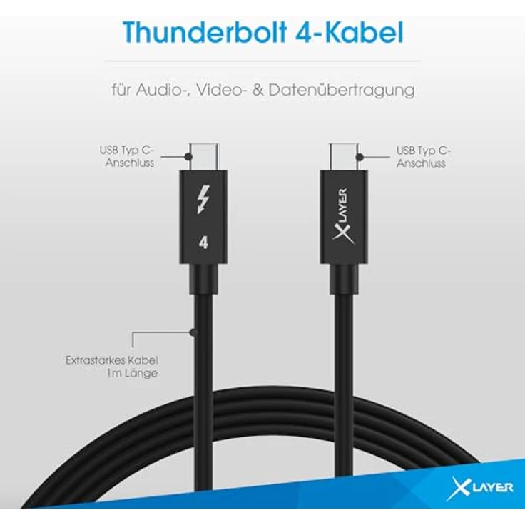 XLayer Thunderbolt 4 Ladekabel 100cm, 240W / 40Gbps, USB-C auf USB-C, für Typ-C Geräte, schwarz – Bild 3