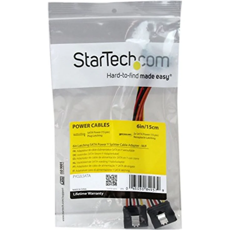 StarTech.com SATA Y-Strom-Adapterkabel mit Verriegelungs Clip 15cm, S-ATA Y Splitter Stromkabel St-Bu, Serial ATA 15pin Y-Adapter – Bild 3