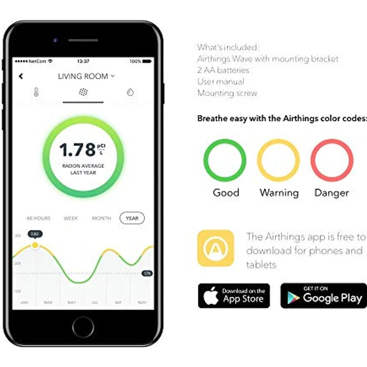 Airthings Wave 2. Generation Smart Radon Detektor mit App, batteriebetrieben, keine Laborgebühren einfach zu bedienen – Bild 9